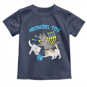 Funny Hanukkah Cats Toddler T Shirt Meowzel Tov Dreidels Menorah Chanukah Jewish Festival TS11 Navy Print Your Wear