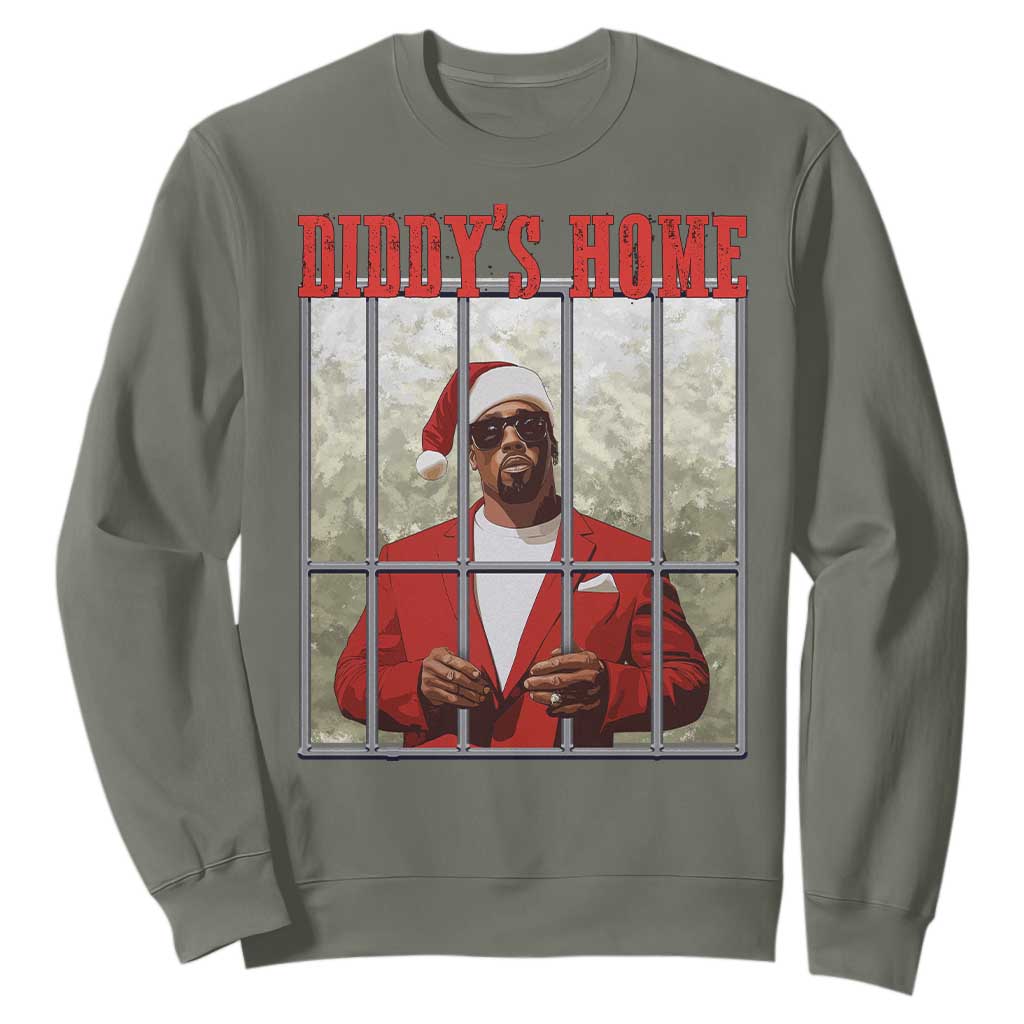 Funny Dirty Christmas Santa Diddy's Home Sweatshirt TS11 Military Green Print Your Wear