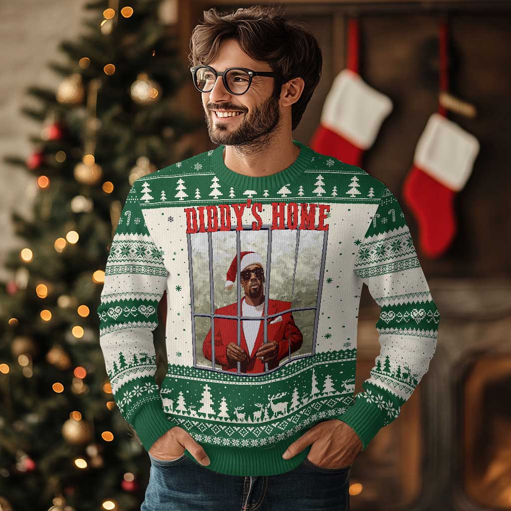 Funny Dirty Xmas Santa Diddy's Home Ugly Christmas Sweater TS11 Green Print Your Wear
