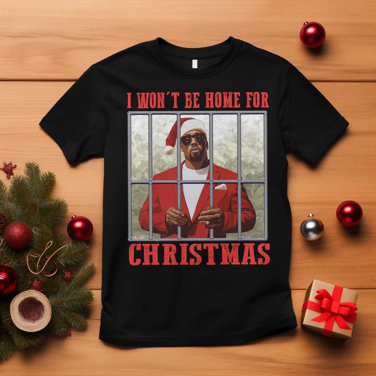 Funny Santa Diddy Christmas T Shirt I Won't Be Home For Xmas TS11 Black Print Your Wear