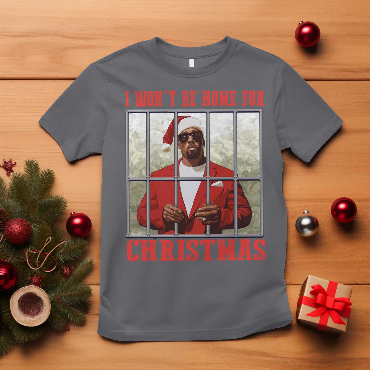 Funny Santa Diddy Christmas T Shirt I Won't Be Home For Xmas TS11 Charcoal Print Your Wear