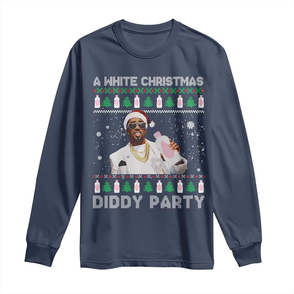 Funny Dirty Santa Diddy Christmas Long Sleeve Shirt A White Xmas Diddy Party Snowflake TS11 Navy Print Your Wear