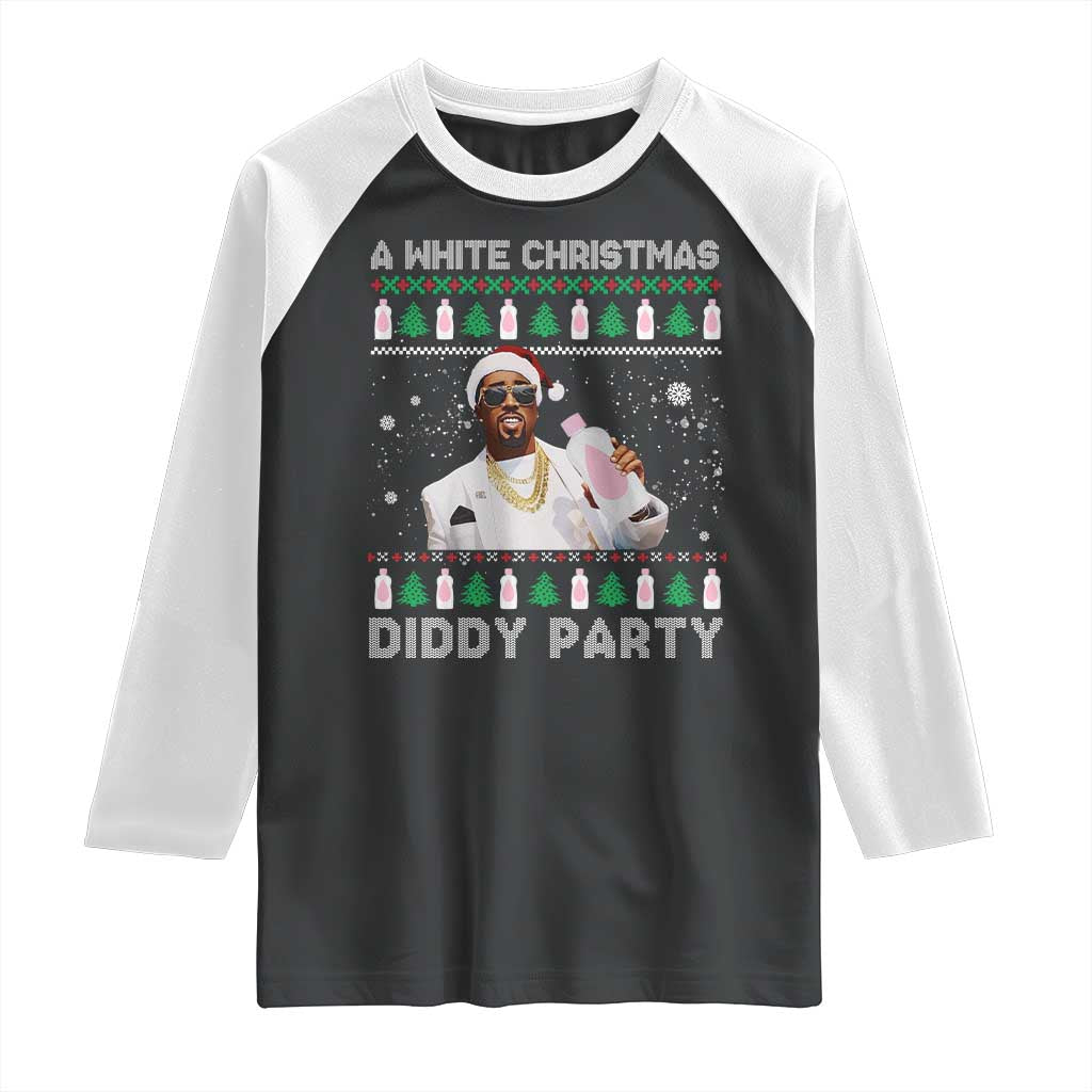 Funny Dirty Santa Diddy Christmas Raglan Shirt A White Xmas Diddy Party Snowflake TS11 Black White Print Your Wear