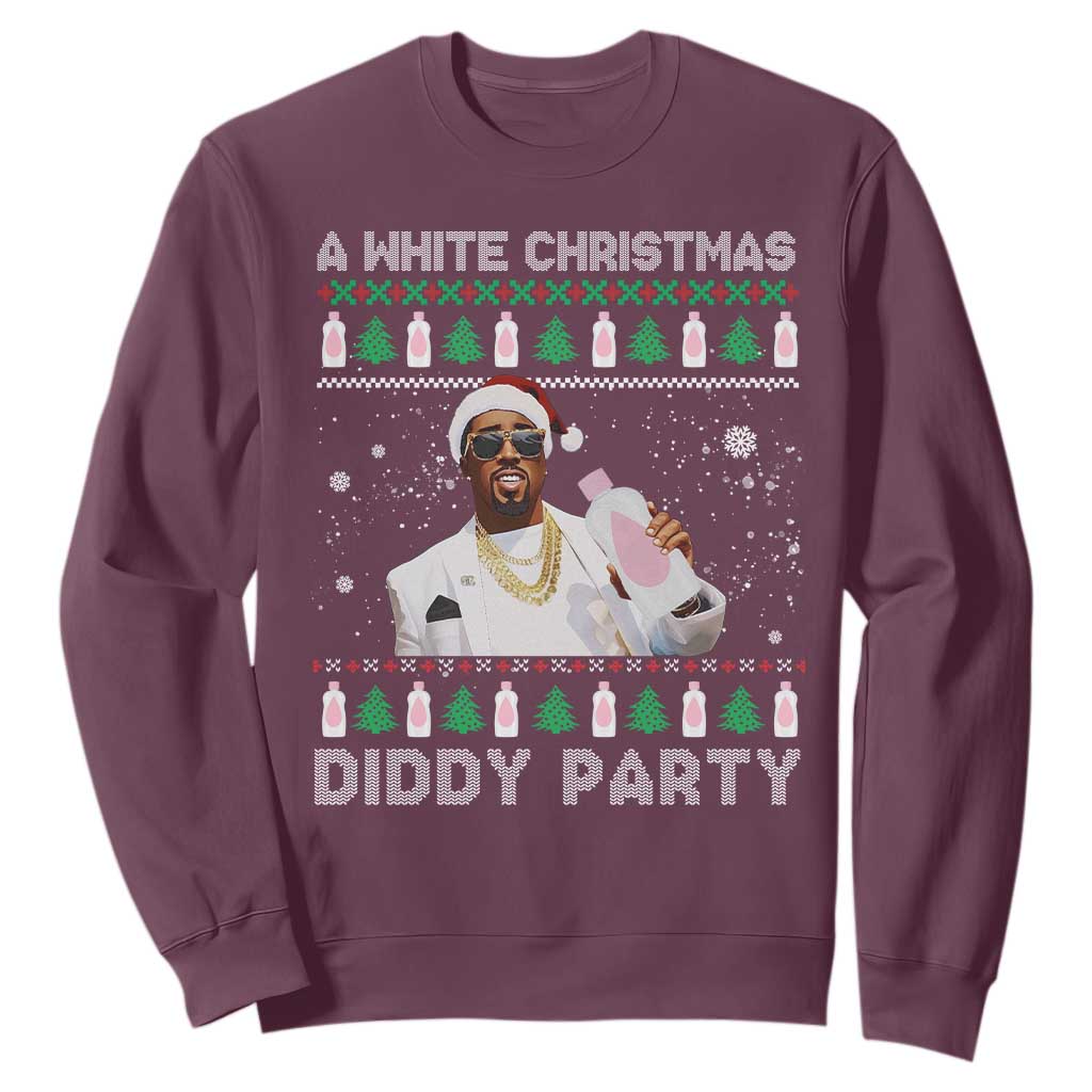 Funny Dirty Santa Diddy Christmas Sweatshirt A White Xmas Diddy Party Snowflake TS11 Maroon Print Your Wear