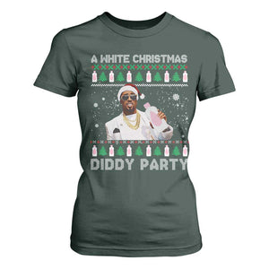 Funny Dirty Santa Diddy Christmas T Shirt For Women A White Xmas Diddy Party Snowflake TS11 Dark Forest Green Print Your Wear