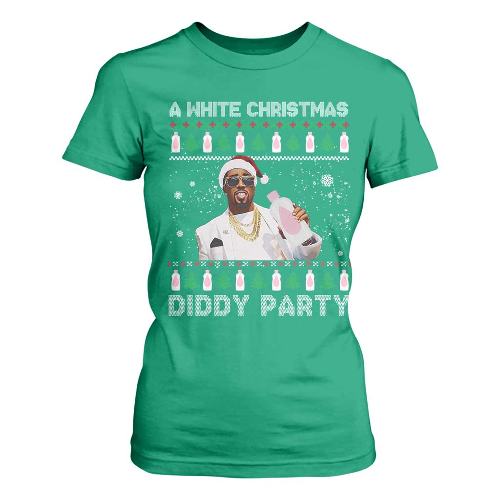 Funny Dirty Santa Diddy Christmas T Shirt For Women A White Xmas Diddy Party Snowflake TS11 Irish Green Print Your Wear