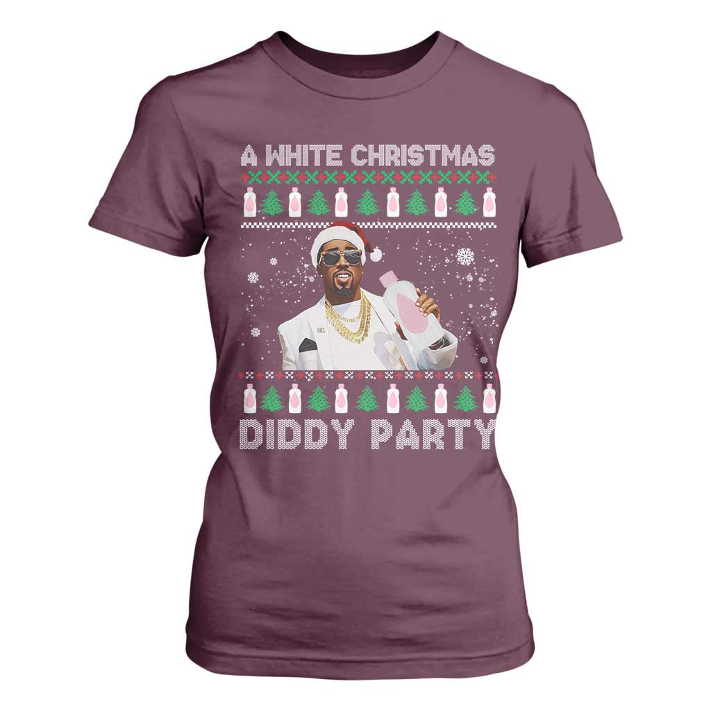 Funny Dirty Santa Diddy Christmas T Shirt For Women A White Xmas Diddy Party Snowflake TS11 Maroon Print Your Wear