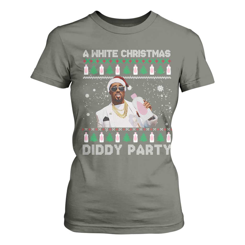 Funny Dirty Santa Diddy Christmas T Shirt For Women A White Xmas Diddy Party Snowflake TS11 Military Green Print Your Wear