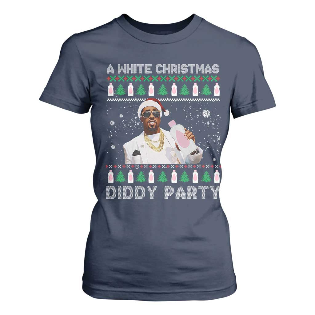 Funny Dirty Santa Diddy Christmas T Shirt For Women A White Xmas Diddy Party Snowflake TS11 Navy Print Your Wear