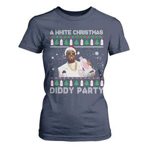 Funny Dirty Santa Diddy Christmas T Shirt For Women A White Xmas Diddy Party Snowflake TS11 Navy Print Your Wear