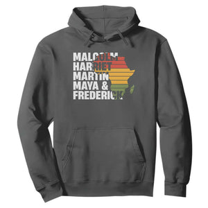 Black History Leaders Hoodie Malcolm Harriet Martin Maya Frederick Africa Map TS11 Dark Heather Print Your Wear