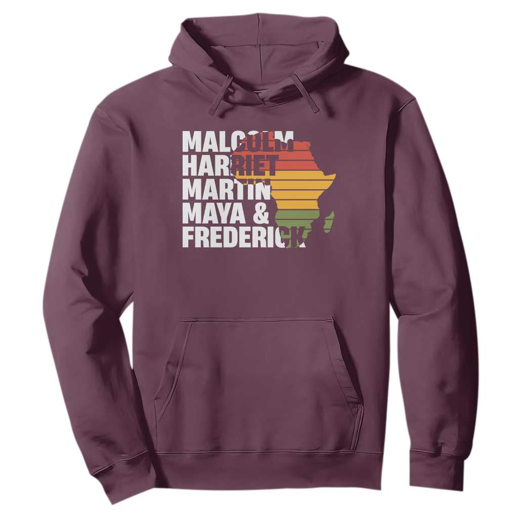 Black History Leaders Hoodie Malcolm Harriet Martin Maya Frederick Africa Map TS11 Maroon Print Your Wear