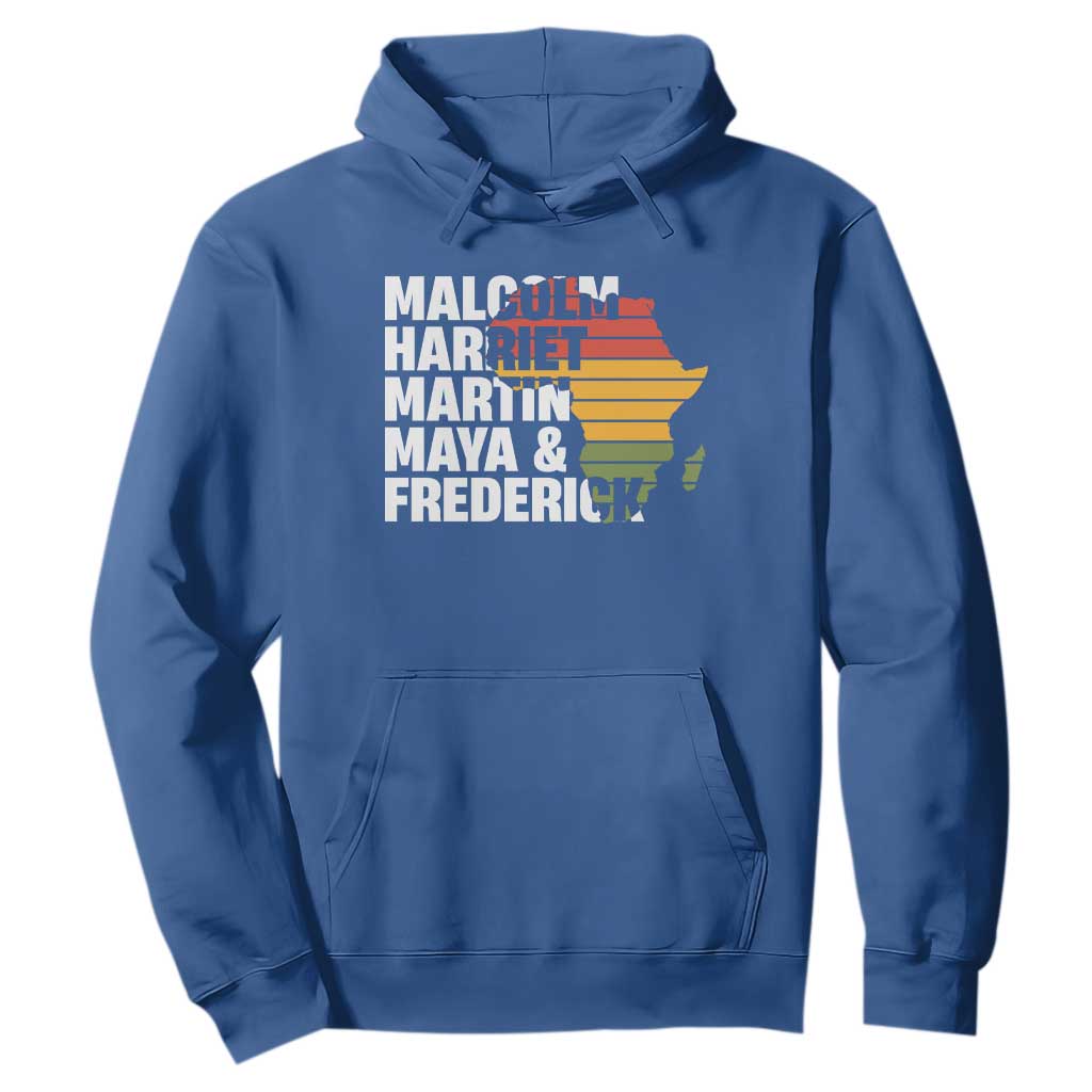 Black History Leaders Hoodie Malcolm Harriet Martin Maya Frederick Africa Map TS11 Royal Blue Print Your Wear