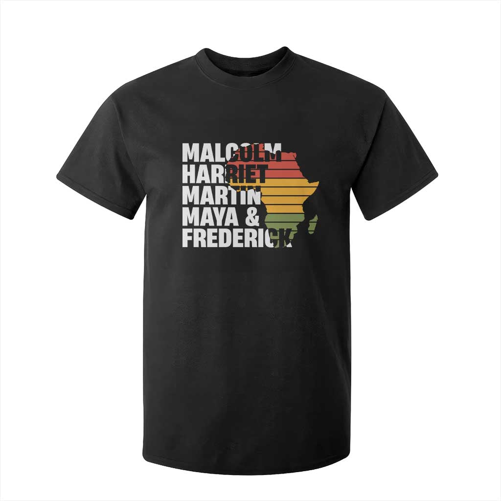 Black History Leaders T Shirt For Kid Malcolm Harriet Martin Maya Frederick Africa Map TS11 Black Print Your Wear