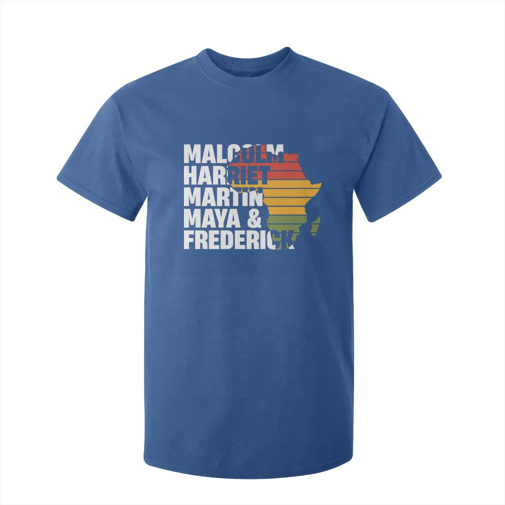 Black History Leaders T Shirt For Kid Malcolm Harriet Martin Maya Frederick Africa Map TS11 Royal Blue Print Your Wear