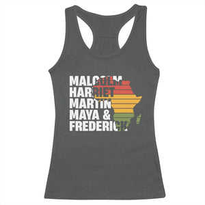 Black History Leaders Racerback Tank Top Malcolm Harriet Martin Maya Frederick Africa Map TS11 Dark Heather Print Your Wear