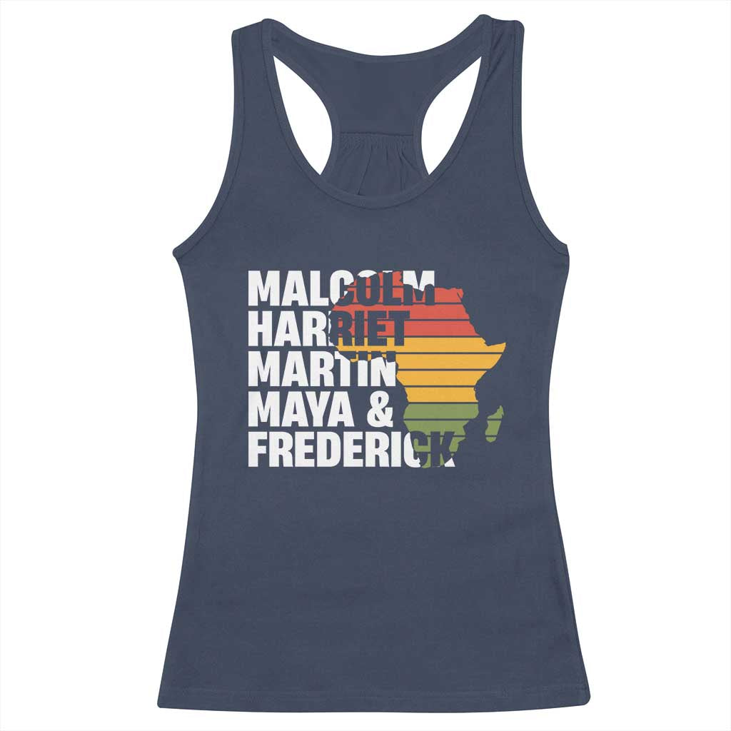 Black History Leaders Racerback Tank Top Malcolm Harriet Martin Maya Frederick Africa Map TS11 Navy Print Your Wear