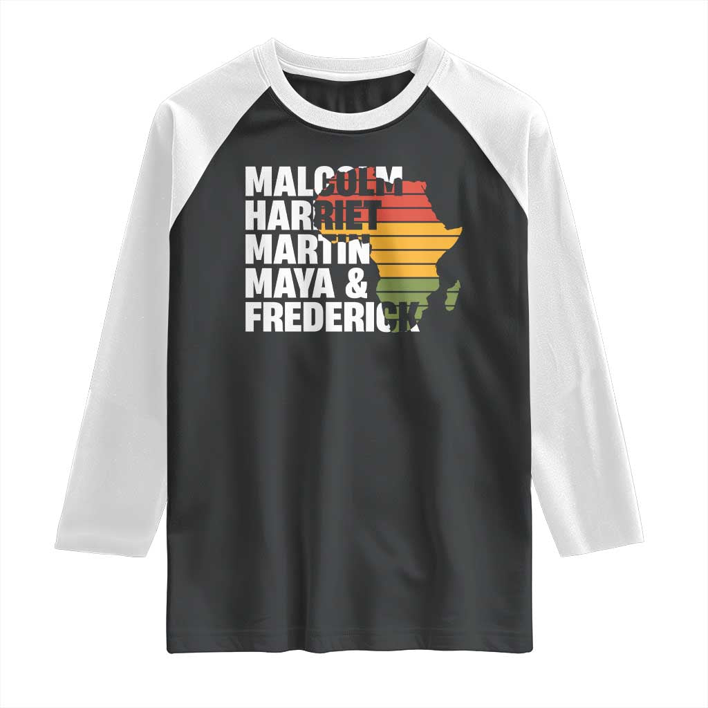 Black History Leaders Raglan Shirt Malcolm Harriet Martin Maya Frederick Africa Map TS11 Black White Print Your Wear