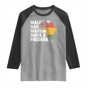 Black History Leaders Raglan Shirt Malcolm Harriet Martin Maya Frederick Africa Map TS11 Sport Gray Black Print Your Wear