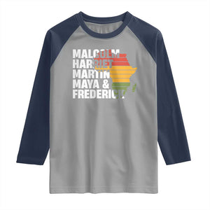 Black History Leaders Raglan Shirt Malcolm Harriet Martin Maya Frederick Africa Map TS11 Sport Gray Navy Print Your Wear