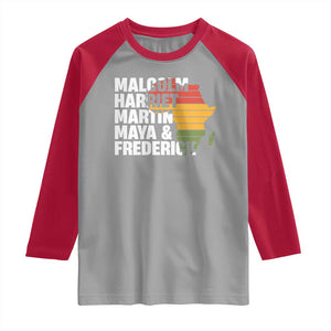 Black History Leaders Raglan Shirt Malcolm Harriet Martin Maya Frederick Africa Map TS11 Sport Gray Red Print Your Wear