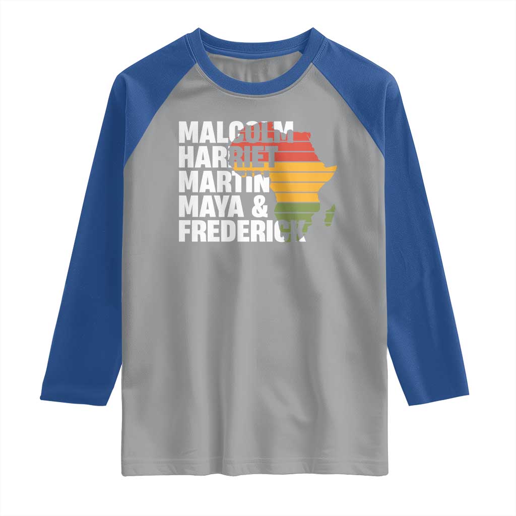Black History Leaders Raglan Shirt Malcolm Harriet Martin Maya Frederick Africa Map TS11 Sport Gray Royal Print Your Wear