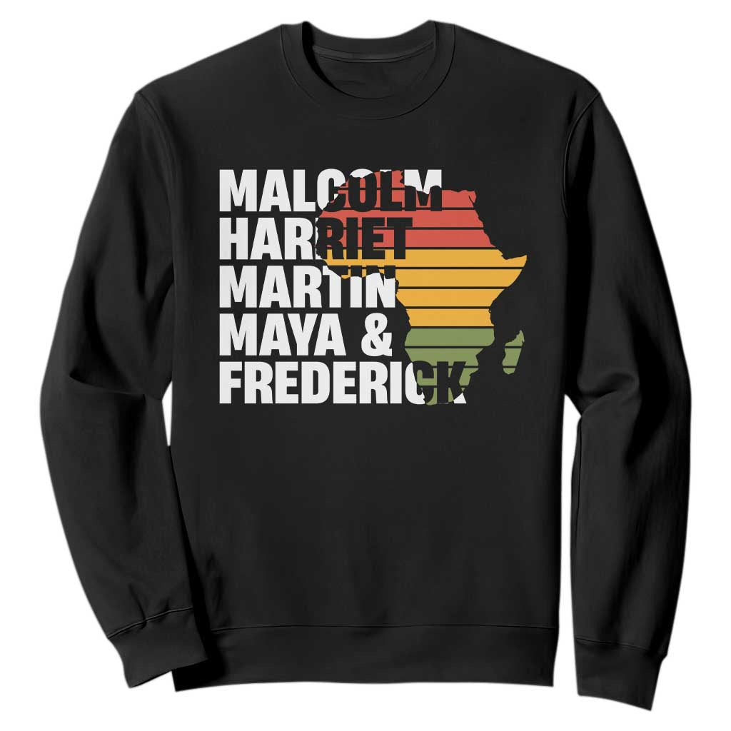 Black History Leaders Sweatshirt Malcolm Harriet Martin Maya Frederick Africa Map TS11 Black Print Your Wear