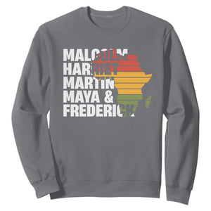 Black History Leaders Sweatshirt Malcolm Harriet Martin Maya Frederick Africa Map TS11 Charcoal Print Your Wear