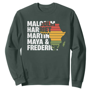 Black History Leaders Sweatshirt Malcolm Harriet Martin Maya Frederick Africa Map TS11 Dark Forest Green Print Your Wear
