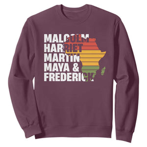 Black History Leaders Sweatshirt Malcolm Harriet Martin Maya Frederick Africa Map TS11 Maroon Print Your Wear