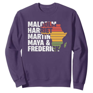 Black History Leaders Sweatshirt Malcolm Harriet Martin Maya Frederick Africa Map TS11 Purple Print Your Wear