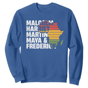 Black History Leaders Sweatshirt Malcolm Harriet Martin Maya Frederick Africa Map TS11 Royal Blue Print Your Wear