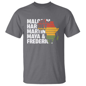 Black History Leaders T Shirt Malcolm Harriet Martin Maya Frederick Africa Map TS11 Charcoal Print Your Wear