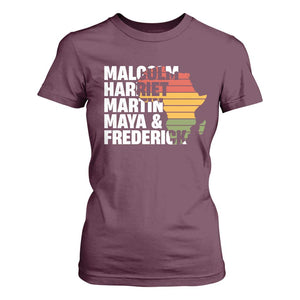 Black History Leaders T Shirt For Women Malcolm Harriet Martin Maya Frederick Africa Map TS11 Maroon Print Your Wear