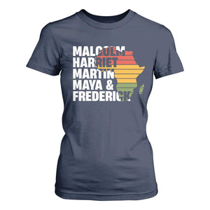 Black History Leaders T Shirt For Women Malcolm Harriet Martin Maya Frederick Africa Map TS11 Navy Print Your Wear