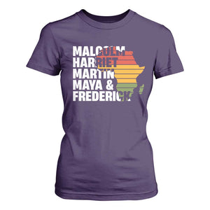 Black History Leaders T Shirt For Women Malcolm Harriet Martin Maya Frederick Africa Map TS11 Purple Print Your Wear