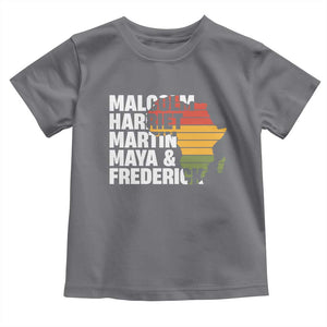 Black History Leaders Toddler T Shirt Malcolm Harriet Martin Maya Frederick Africa Map TS11 Charcoal Print Your Wear