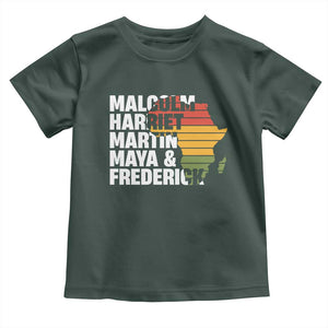 Black History Leaders Toddler T Shirt Malcolm Harriet Martin Maya Frederick Africa Map TS11 Dark Forest Green Print Your Wear