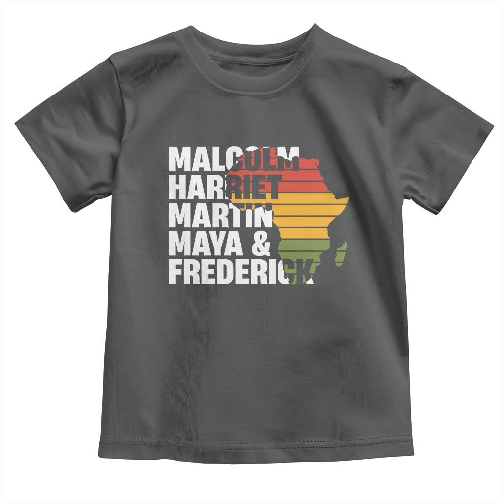 Black History Leaders Toddler T Shirt Malcolm Harriet Martin Maya Frederick Africa Map TS11 Dark Heather Print Your Wear