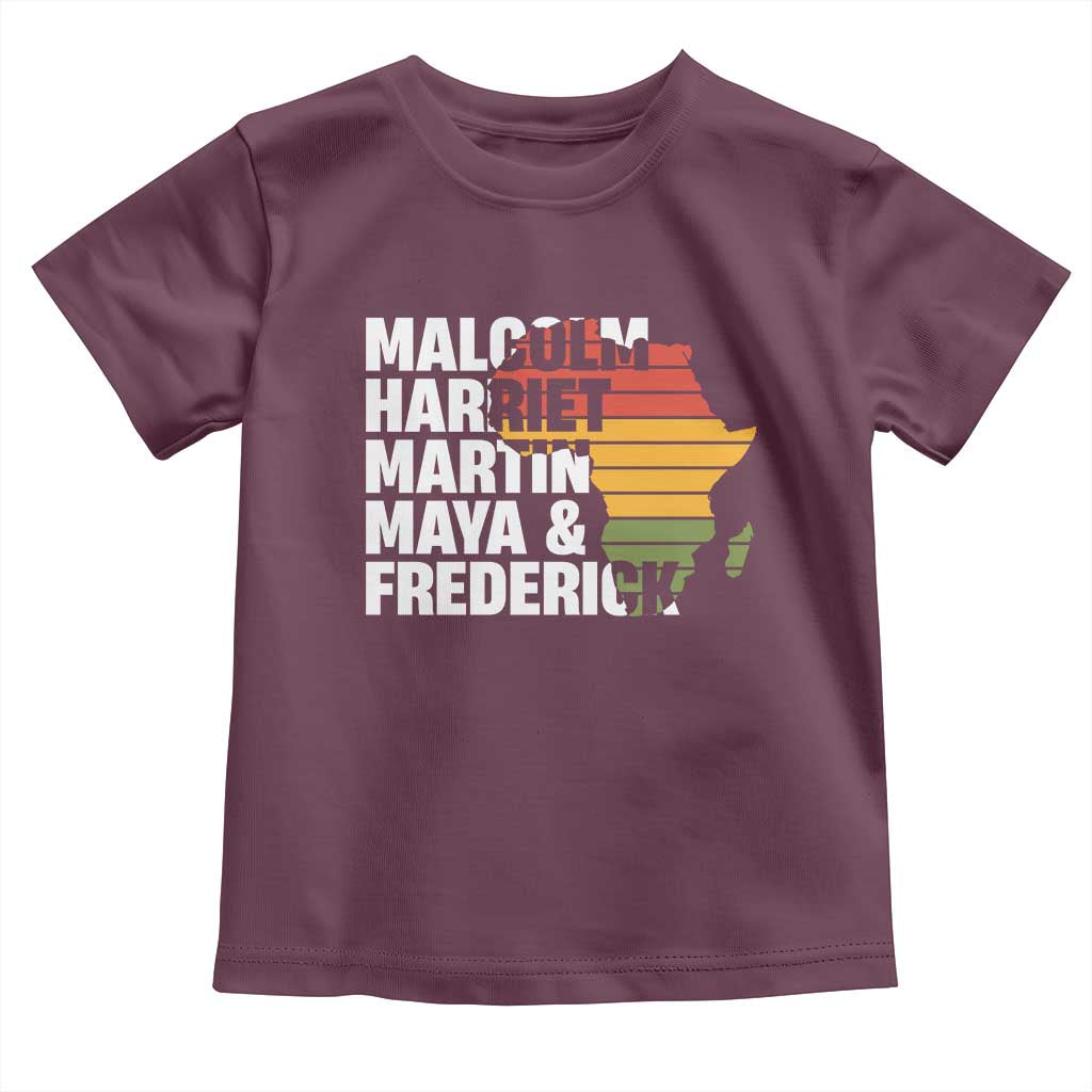 Black History Leaders Toddler T Shirt Malcolm Harriet Martin Maya Frederick Africa Map TS11 Maroon Print Your Wear