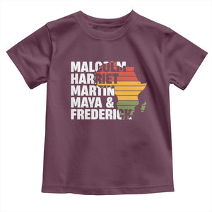 Black History Leaders Toddler T Shirt Malcolm Harriet Martin Maya Frederick Africa Map TS11 Maroon Print Your Wear