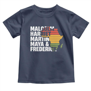 Black History Leaders Toddler T Shirt Malcolm Harriet Martin Maya Frederick Africa Map TS11 Navy Print Your Wear
