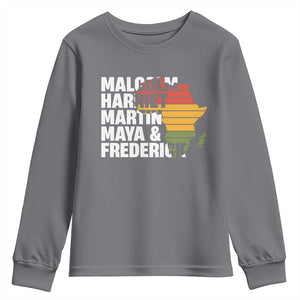 Black History Leaders Youth Sweatshirt Malcolm Harriet Martin Maya Frederick Africa Map TS11 Charcoal Print Your Wear