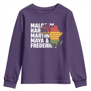Black History Leaders Youth Sweatshirt Malcolm Harriet Martin Maya Frederick Africa Map TS11 Purple Print Your Wear