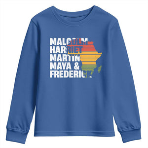 Black History Leaders Youth Sweatshirt Malcolm Harriet Martin Maya Frederick Africa Map TS11 Royal Blue Print Your Wear