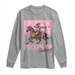 Funny Valentine's Day Western Cowboy Long Sleeve Shirt Pucker Up Cowboy Cupid TS11 Sport Gray Print Your Wear
