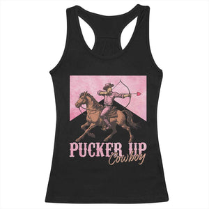 Funny Valentine's Day Western Cowboy Racerback Tank Top Pucker Up Cowboy Cupid TS11 Black Print Your Wear