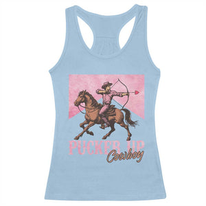 Funny Valentine's Day Western Cowboy Racerback Tank Top Pucker Up Cowboy Cupid TS11 Light Blue Print Your Wear