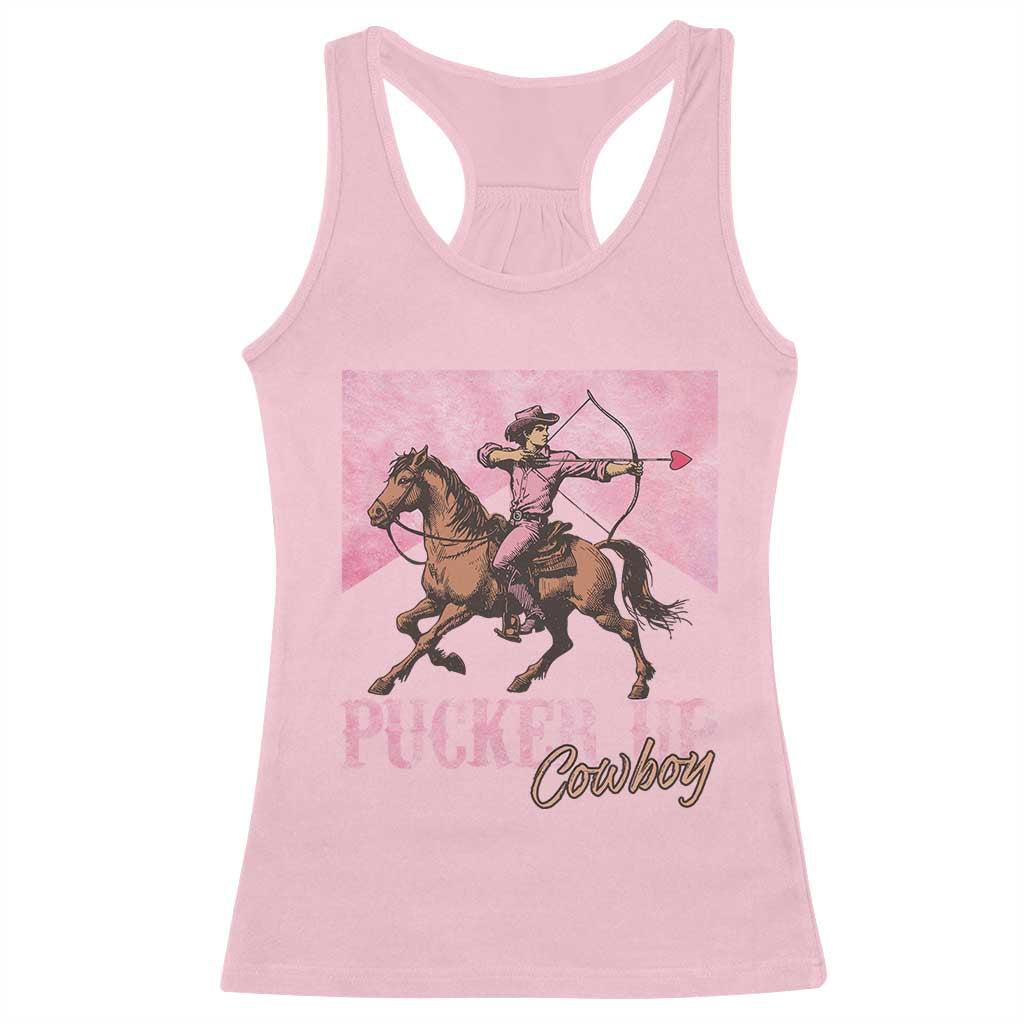 Funny Valentine's Day Western Cowboy Racerback Tank Top Pucker Up Cowboy Cupid TS11 Light Pink Print Your Wear