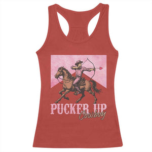 Funny Valentine's Day Western Cowboy Racerback Tank Top Pucker Up Cowboy Cupid TS11 Red Print Your Wear